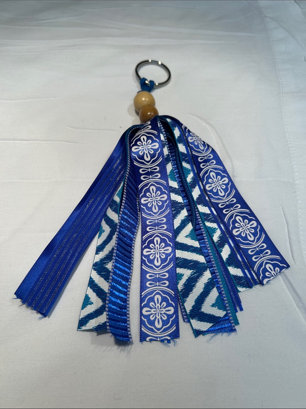 Blue Ribbon Tassel Keyring - Handmade by Evelyn
